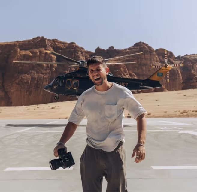 After LCA — Christian with camera and helicopter